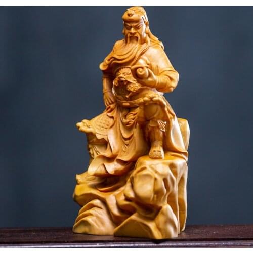 Guan Gong Wood Statue Figure Buddha Statue Boxwood Sculpture Wooden Carving Guan Yu Home Decoration Mini Ornaments