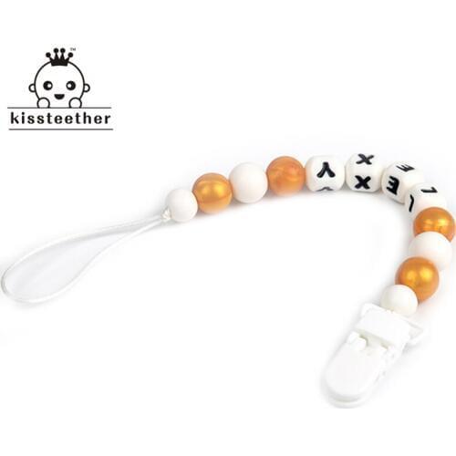 Baby Pacifier Clip Silicone Teether Beads Toodler Food Grade Baby Silicone Letter Beads Eco-Friendly Baby Teether Toy