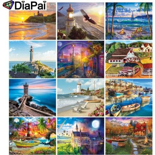 DIAPAI Full Diamond Embroidery "Dusk house landscape" Diamond Painting Cross Stitch Patterns Rhinestone Unfinished Home Decor