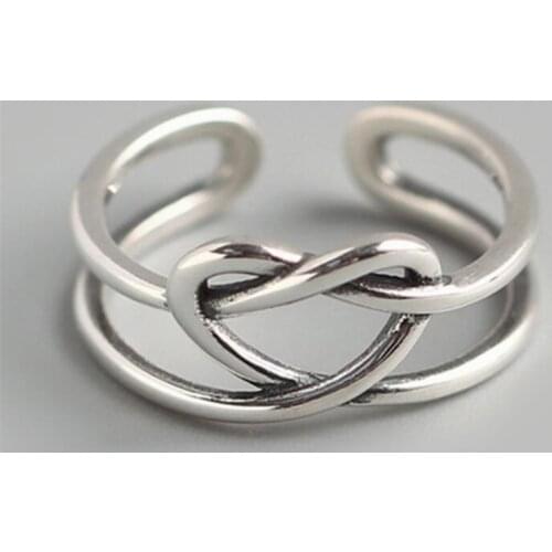 Double-layer Braided Love Personality Distressed 925 Sterling Silver Jewelry Line Heart-shaped Opening Rings R684
