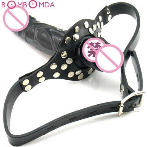 Adult Games Lengthen Double Ended Dildo Gag,Mouth Gag Dildo Head Strap on,Lesbian Masturbation Simulation Penis Bdsm Bondage O3