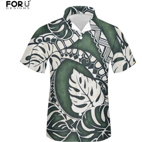 FORUDESIGNS Button Short Men Fashion Summer T-Shirt Tropical Monstera Hawaii Pattern Loose Beach Shirt Plus Size Tops for Man