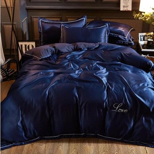 Cotton Four-piece Set Naked Sleeping Skin-friendly Ice Silk European Silky Washed Silk Summer Bed Linen Bedding Bedding Sets