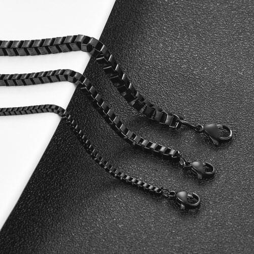 Stainless Steel Box Chain Checkered Surface Black Plated Necklace Daily Wear Men and Women Jewelry