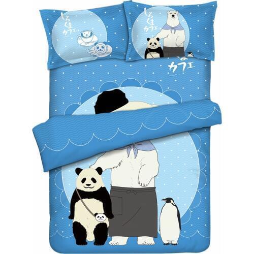Anime JK Cartoon Shirokuma Cafe Panda Polar Bear Penguin Blue Comforter Set Bed Flat Sheet Quilt Cover Pillowcase Bedding Sets