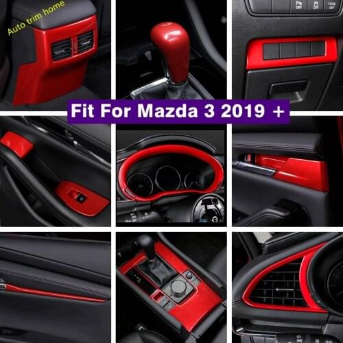 Red Accessories Interior Refit Kit Window Lift Button / Head Lights / Door Bowl / Armrest Box Cover Trim For Mazda 3 2019 - 2021