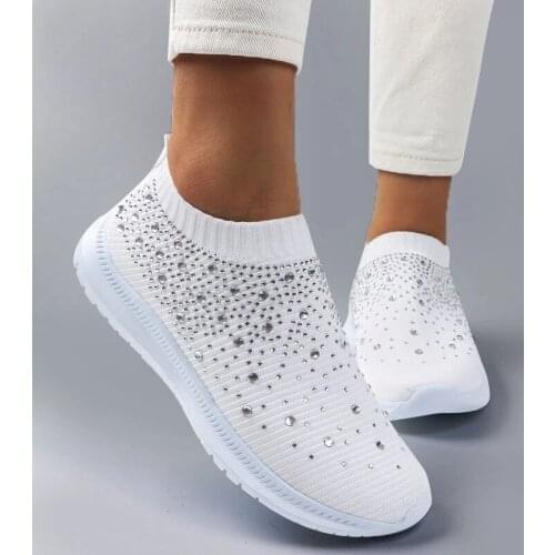 Women Sneakers Vulcanized Shoes Summer Fashion Bling Flats shoes Ladies Casual Wedges Slip On Sock Trainers Basket Femme 2021