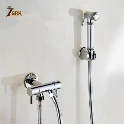ZGRK Solid Brass Bidets Hot And Cold Water Shower Mixer With Bidet Shower Head Single Handle Tap Crane Bidet Toilet