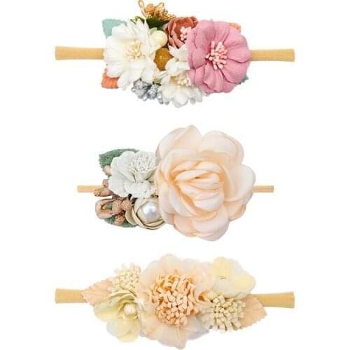 Fashion Newborn Flower Headbands Turban for Baby Girls Nylon Sweet Elastic Hairbands Baby Toddler Hair Accessories Headwear