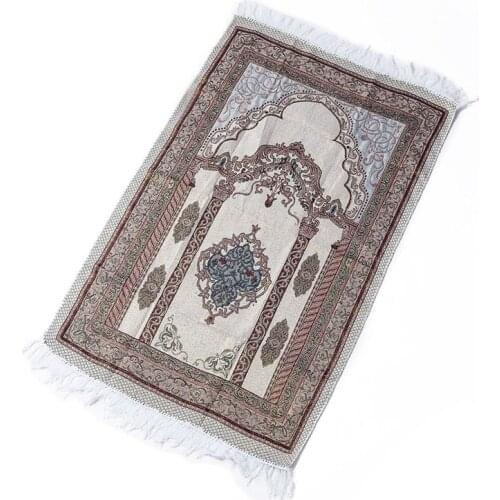 Muslim Cotton Prayer Mat Ethnic Floral Pillar Pattern Carpet Blanket with Fringe Tassel Lightweight Portable Islamic Rug