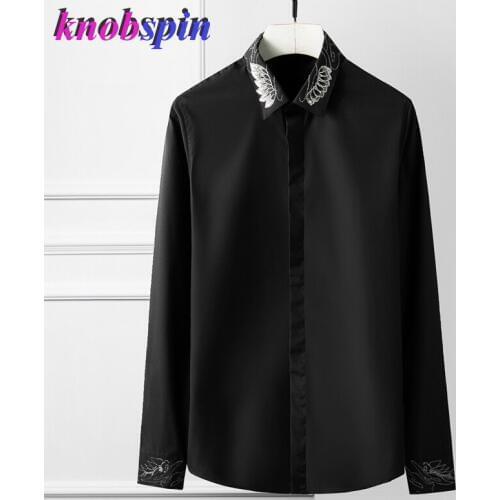 Wing Embroidery Collar Business male Dress Shirt Luxury Brand quality Cotton Long sleeved Social Shirts for men Plus size 4XL