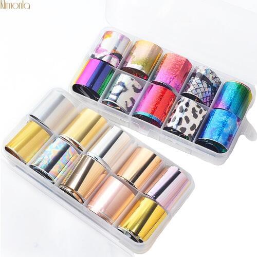 10pcs Mixed Design Holographic Nail Foil Set Starry Sky Nail Art Transfer Sticker For Manicure UV Gel Nail Wrap Decals Tools
