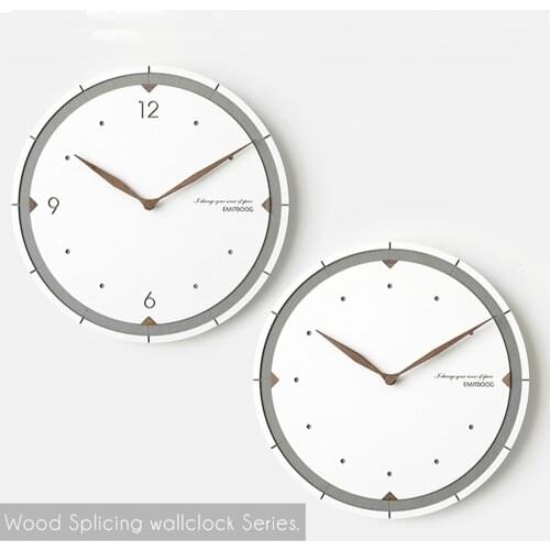 12 inch Wall Clock Modern Simple Home Round Wood Splicing Clock Bedroom Decor Hanging Quiet Needle Clocks