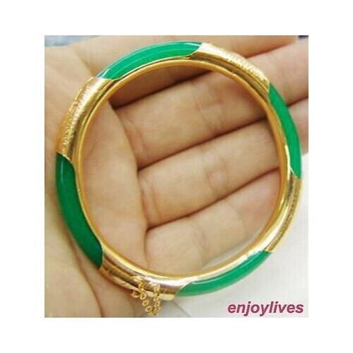 Natural Green stone 18KGP Clasp Bangle Bracelet AAA style Fine jewe Noble 100% Natural stone 5.26
