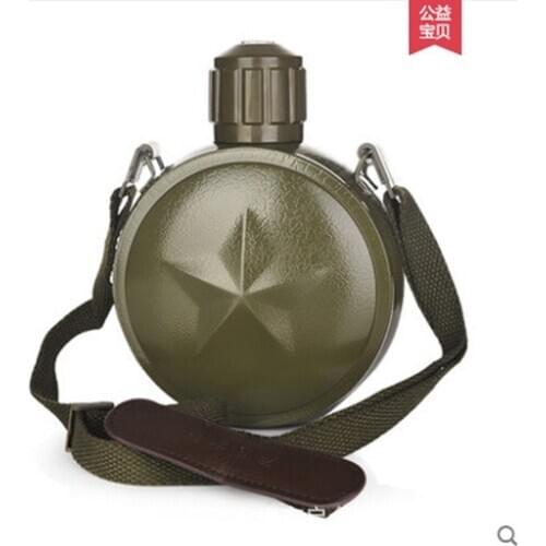 Stainless Steel Outdoor Travel Pot Training Sports Water Bottle Drop-Resistant Flat Kettle Cold Insulation Cup With Rope