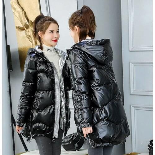 2021 New Winter Jacket Parkas Women Glossy Down Cotton Jacket Hooded Parka Warm Female Cotton Padded Jacket Casual Outwear P985