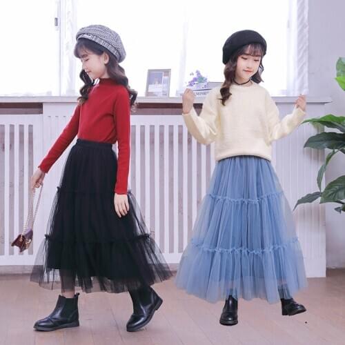 New Fashion Girls Skirts Teenager Young Girl Long Skirt Kids Dance Pettiskirt Cake Skirt Patchwork Net Yarn Children Clothing