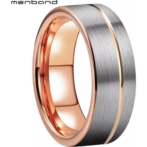 Flat Band Tungsten Wedding Band Women Rose Gold Ring With Offset Groove And Brushed Finish 6MM Comfort Fit