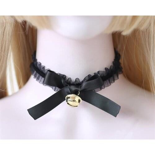 Sexy Maid Cosplay Lace Bell Pendant Bownot Choker Lolita Ribbon Chain Cosplay Women Necklace B1750