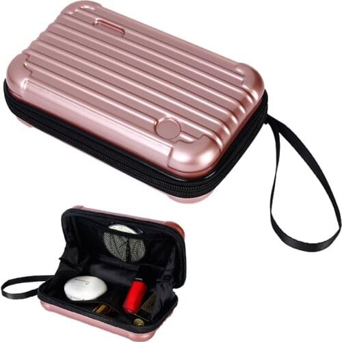Portable Travel Cosmetic Bag Fashion Suitcase Style Makeup Case Toiletries and Small Jewelry Organizer Pouch