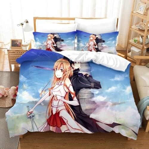 Anime Sword Art Online Duvet Cover Japanese Manga Kirito Bedding Set Bedlinen Bedroom Single Double Bedspread for Teens Boy