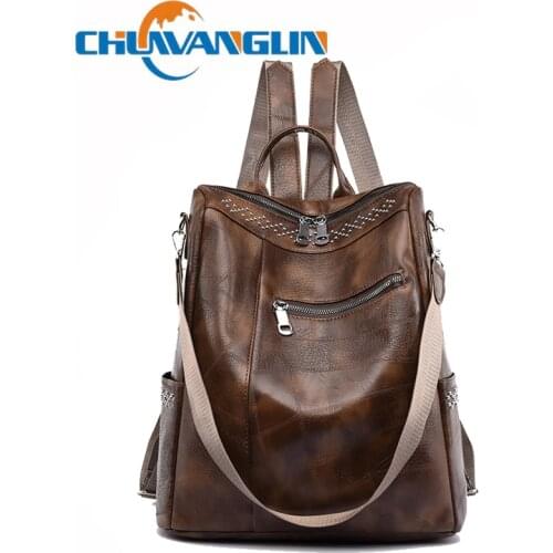 Chuwanglin Backpack Luxury Ladies Casual High Quality Soft Leather Travel Backpack Large Capacity Comfortable School Bag 6221041