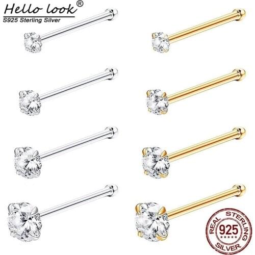 Hellolook 8Pcs 925 Sterling Silver Nose Studs Ring Cubic Zircon Inlaid 22G Classic Elegant Body Piercing Jewelry Nickle-Free