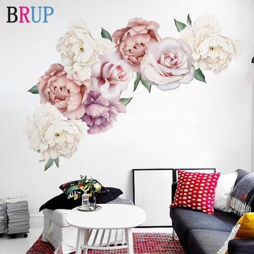 Hand Paint Style Poeny Flowers Wall Stickers for Living Room Wall Decal Baby Nursery Murals Girls Wall Decor Poster Decoration