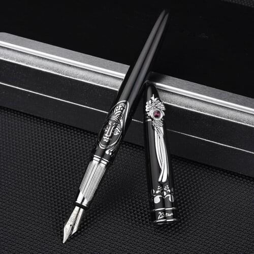 Unique Silver Clip with Gem Picasso Pimio Black Fountain Pen High-end Business Christmas Gift 0.5mm Ink Pens with Gift Box