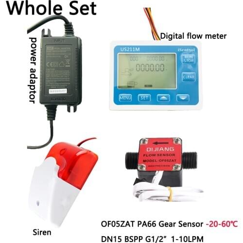 US211MA Pipe Oil Suspend Alarming System PA66 Gear Flow Sensor OF05ZAT for Lubricant Milk Turbine Flowmeter G1/2" BSPP iSentrol