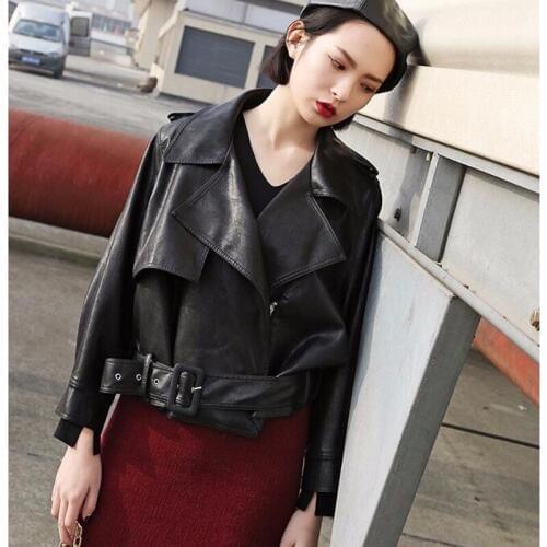 2019 New Fashion Street Faux Leather Jacket Women Casual Loose Batwing Sleeve Washed Pu Leather Coat Biker Jackets