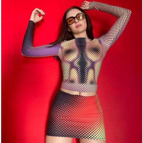 Y2K Female Sexy Pullover Polka Dots Print Round Neck Long Sleeve Tops Blouse for Summer Fall, Purple/Khaki/Blue, S/M/L