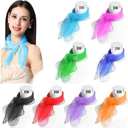 2 Pcs Women Small Chiffon Scarves Elegant Transparent Candy Color Neckwear Summer Beach Decorative Accessories Soft Silk Scarves