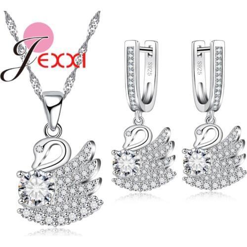 Austrian Crysal Wedding Sets For Brides 925 Sterling Silver Cubic Zirconia Pendant Necklaces Earrings Jewelry Set Women