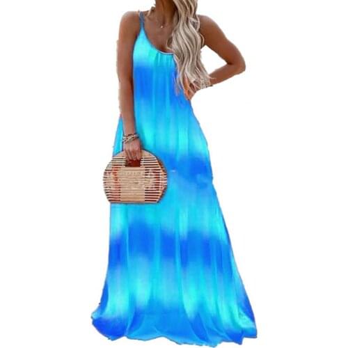 60%HOTMaxi Dress Tie Dye Suspender Women Low Cut Sleeveless Dress for Dating