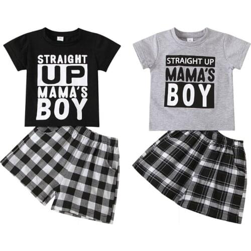 2021 Summer Kids Baby Boys Clothes Sets Children Letter Print Short Sleeve T-shirt and Plaid Shorts Casual Boys Outfits 1-5Y