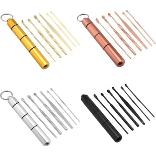 6Pcs/set Ear Wax Pickers Stainless Steel Ear Pick Wax Remover Ear Pick Cleaner Ear Cleaner Spoon Care Ear Swab Clean Tools