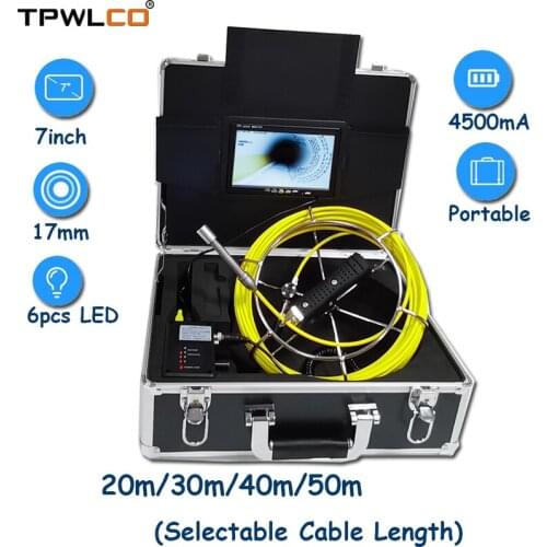 7inch LCD Display 20-50m Cable IP68 Waterproof 17mm Endoscope Camera Head Used For Sewer Equipment Inspection Camera System
