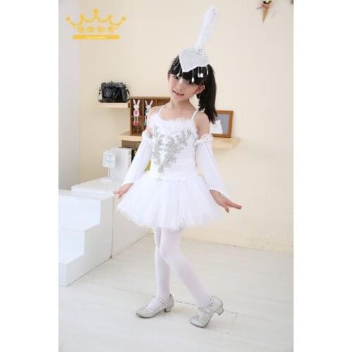 90-165cm Dance Leotard Girls Ballet Tutu White Swan Lake Costume Ballet Clothes Children Stage Performance Dancing Free Shipping