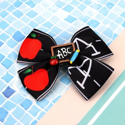 Baby Bow Hair Clips Pins банты для волос в школу Apple Printed Hairpins Back to School Acrylic Barrettes Hairclip for Girls