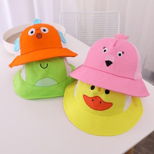 Doitbest 2021 Kids baby mesh Bucket Hats Summer All Mesh Cartoon ducks Sun Cap Babys Boy Girls Outdoor Beach Fisherman Hat