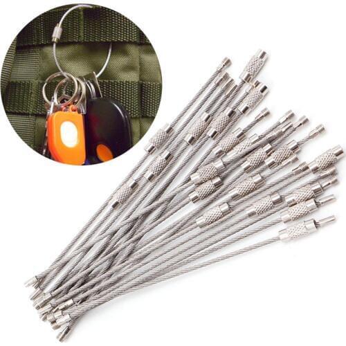 1Pc Stainless Steel EDC Key Ring Chain Wire Rope Cable Outdoor Hiking Screw Lock