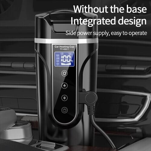 Electric Water Cup LCD Display 450ml 12V / 24V Stainless Steel Car Heating Cup Temperature Kettle Coffee Tea Milk Heated