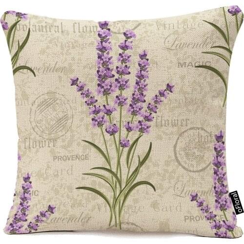 Purple Flower Throw Pillow Case Floral Pattern with Lavenders on Vintage Colorful Provence Aroma Decorative Square Throw Pillow