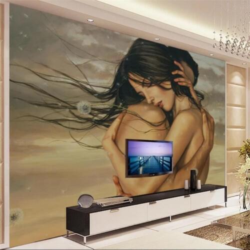 Hand-painted couples body TV background wall high-grade wall cloth manufacturers wholesale wallpaper mural photo wall