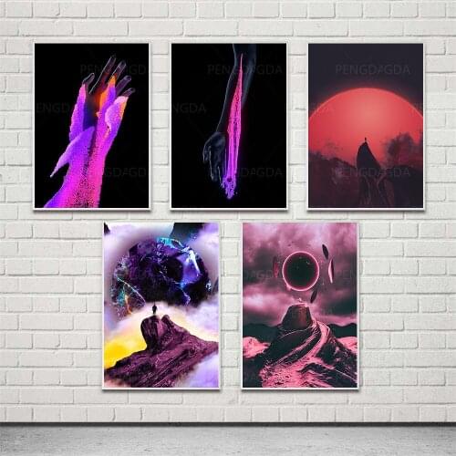 HD Print Purple Planet Mountain Canvas Painting Wall Art Night Scene Poster Modern Home Decor Living Room Modular Pictures Frame