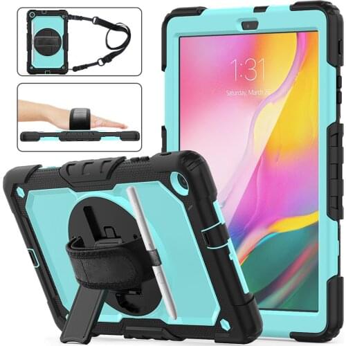HXCASE for Samsung Galaxy Tab a 10 1 Cover 2019 360 Rotation Hand Strap Shockpoof Case with Shoulder Strap&Pencil Holder