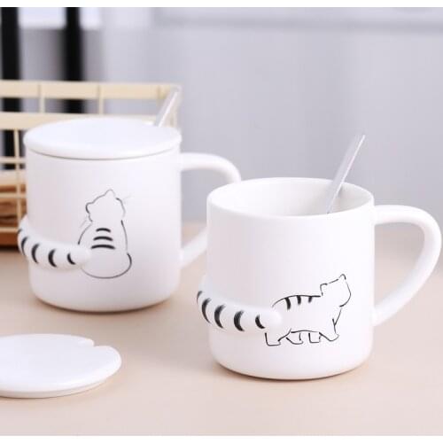 350ml 3D Cute Kawaii Cat Ceramic Coffee Mug Cups With Spoon Milk Juice Cafe Drinking Mugs Eco Friendly Reusable