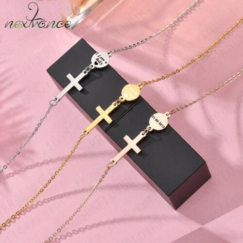 Nextvance Tiny Coin Cross Pendant Necklace Stainless Steel Crucifix Chain Necklaces For Woman Girls Gifts Amulet Jewelry