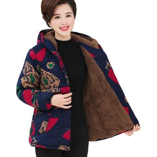 Mother loaded cotton winter coats short people large size 5XL thick coat female middle-aged women printed hooded down cotton coa